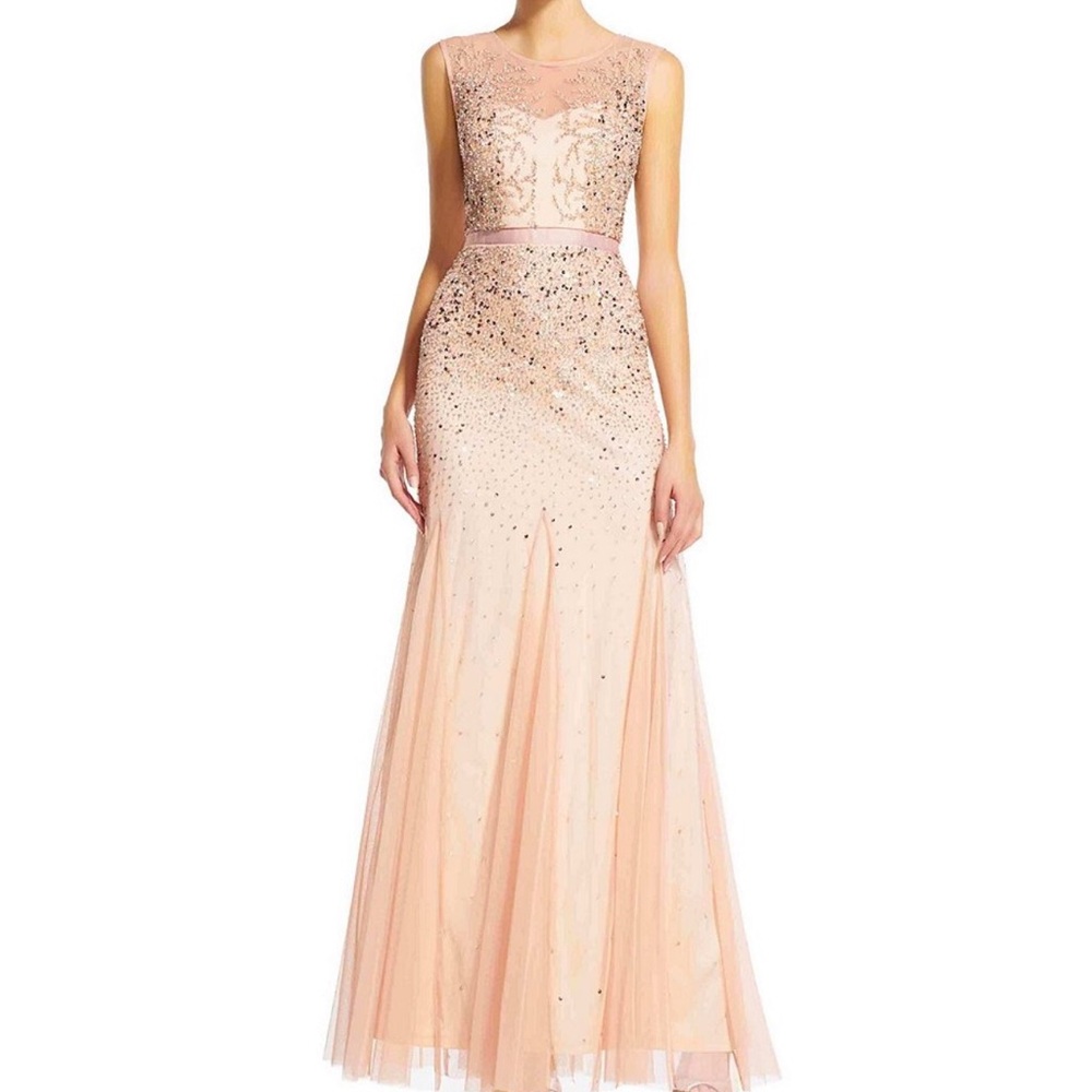 NEW Adrianna Papel - Beaded Illusion Gown